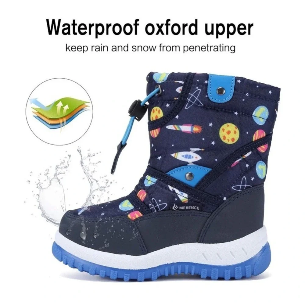 Boys Winter Snow Boots Faux Fur Lined Warm Mid Calf Outdoor Ski Boots